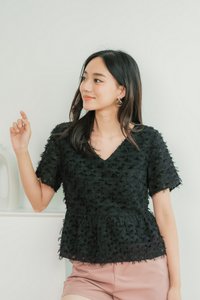 Andrea Furry Babydoll Top in Black (XS)