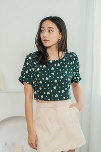 Clarise Heart-Shaped Puffed Sleeves Top in Forest (XS)