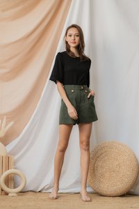 Nyla Button Pocket Shorts in Olive (XS)