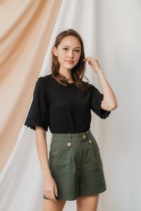 Nyla Button Pocket Shorts in Olive (XS)