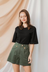 Nyla Button Pocket Shorts in Olive (XS)