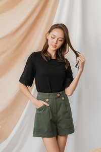 Nyla Button Pocket Shorts in Olive (XS)