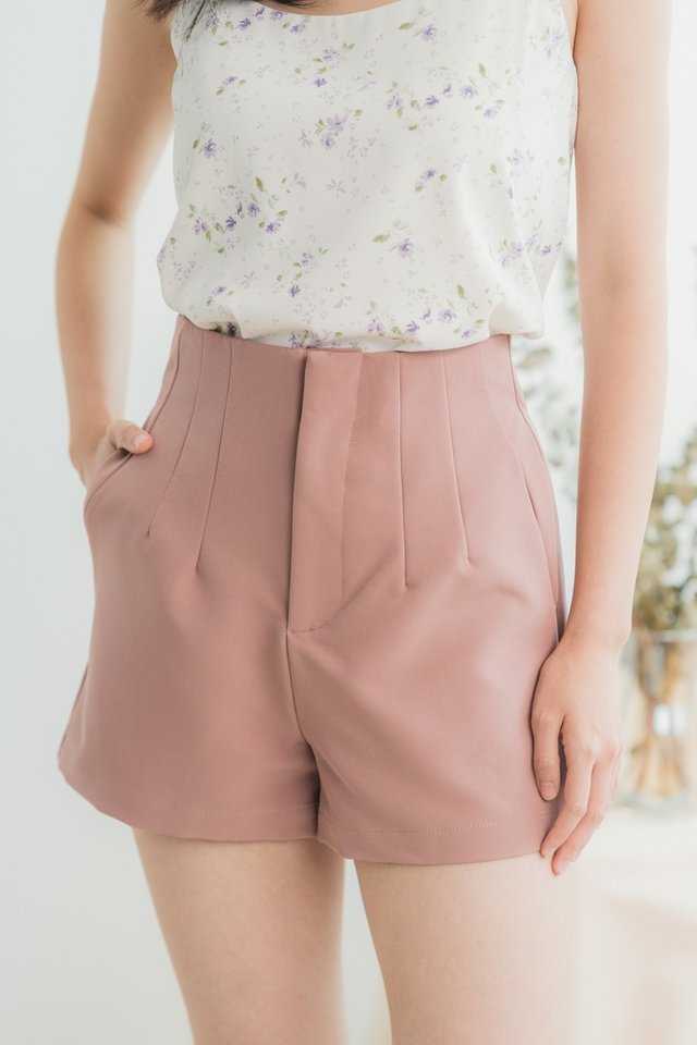 Hazel Pocket High Waisted Shorts in Mauve Pink (XS)