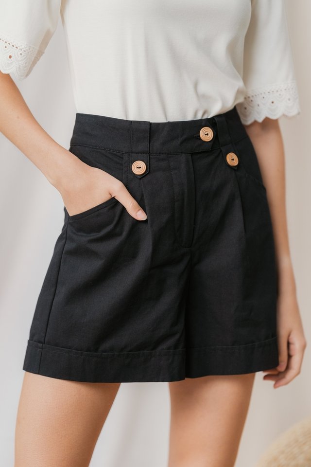 Nyla Button Pocket Shorts in Black