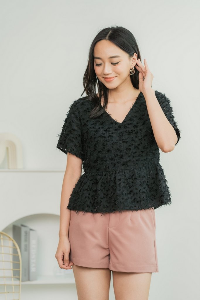 Andrea Furry Babydoll Top in Black (XS)