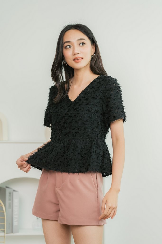 Andrea Furry Babydoll Top in Black (XS)