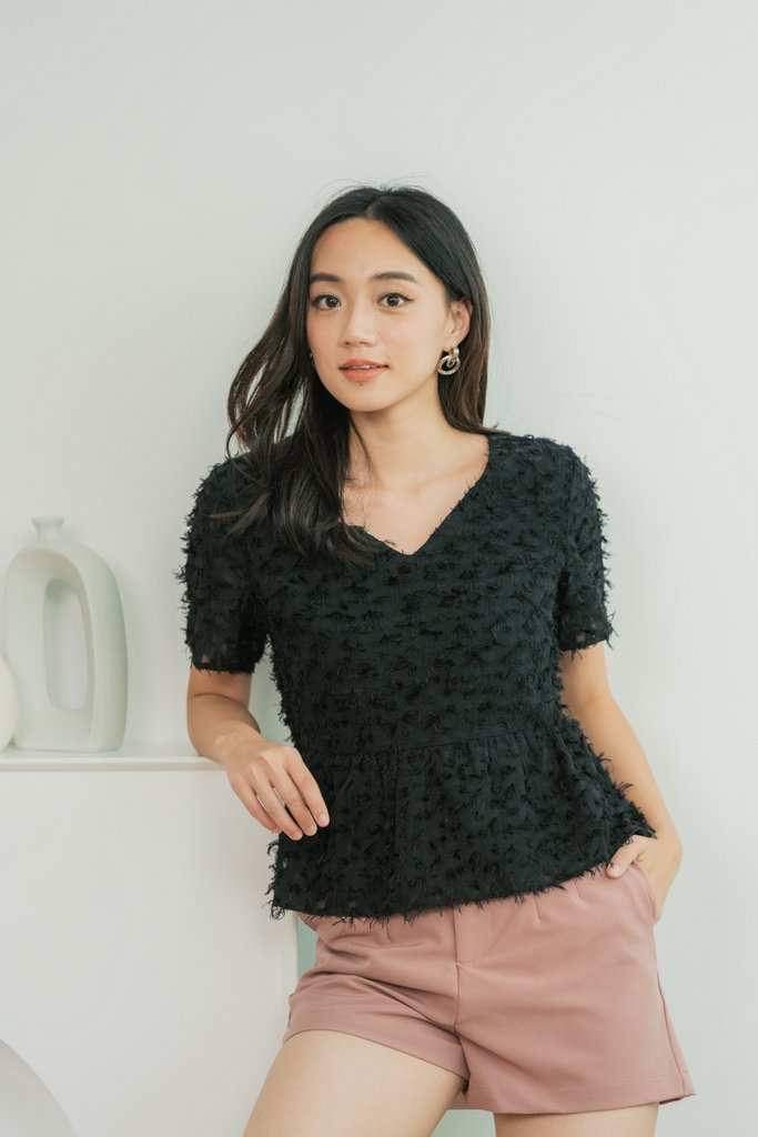 Andrea Furry Babydoll Top in Black (XS)