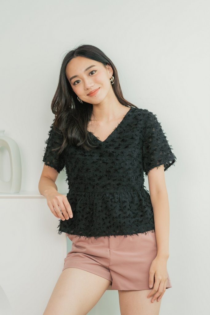 Andrea Furry Babydoll Top in Black (XS)