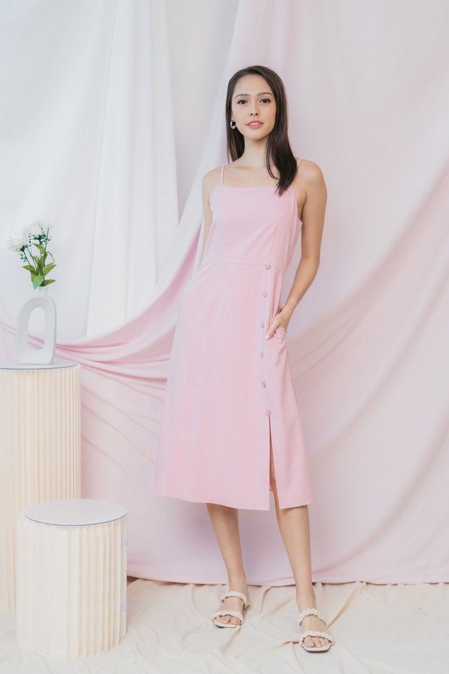Willa Camisole Button Midi Dress in Pink
