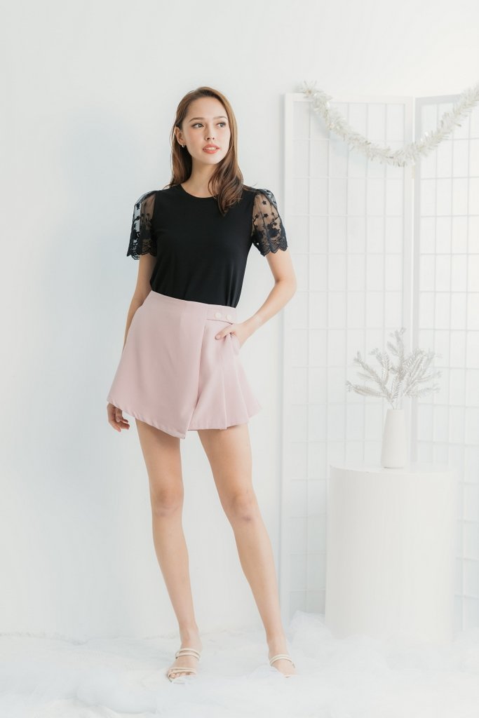 Rowan Pleated Button Skorts in Blush Pink (XS)