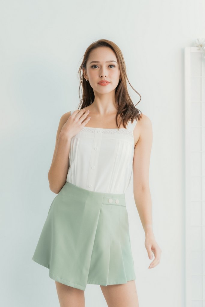 Rowan Pleated Button Skorts in Sage Green (XS)