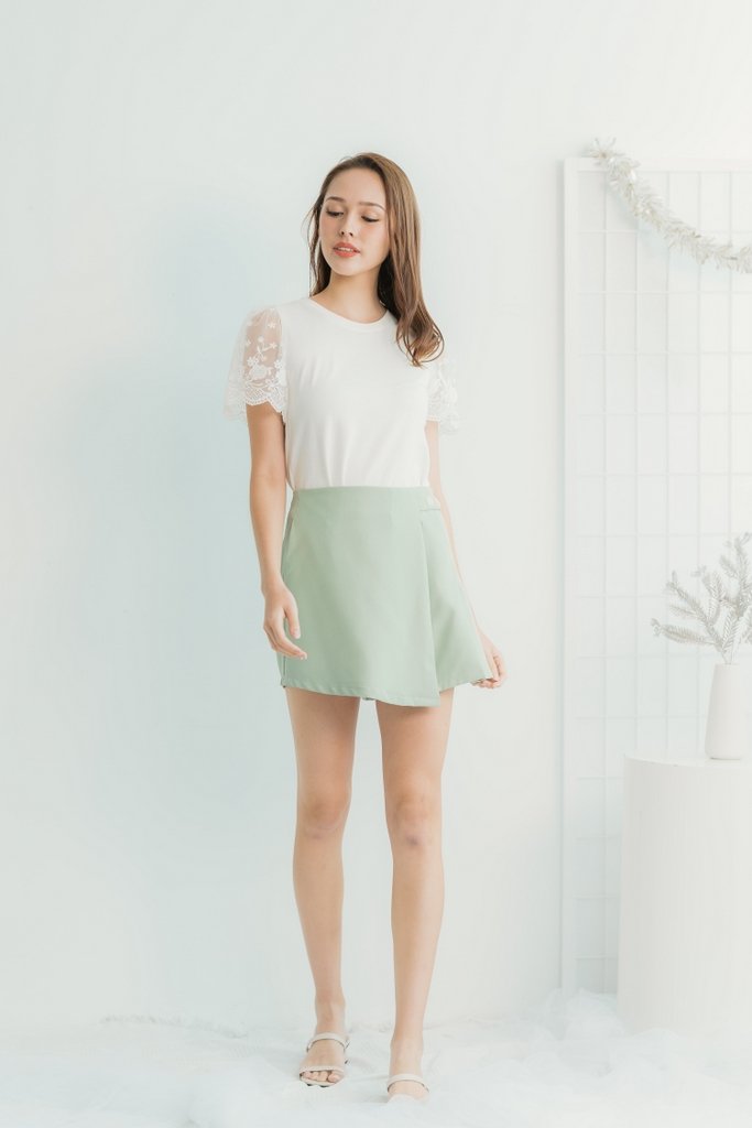 Rowan Pleated Button Skorts in Sage Green (XS)