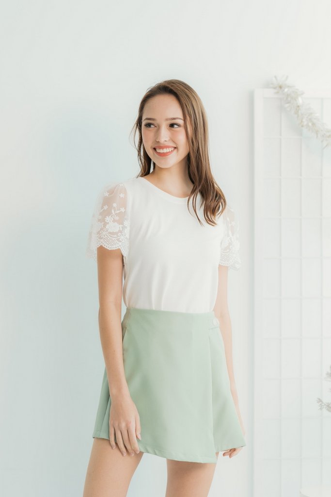 Rowan Pleated Button Skorts in Sage Green (XS)