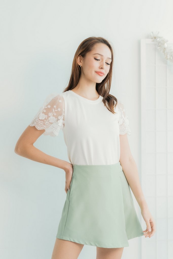 Rowan Pleated Button Skorts in Sage Green (XS)
