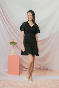 Marianne Empire Broderie Dress in Black (XS)