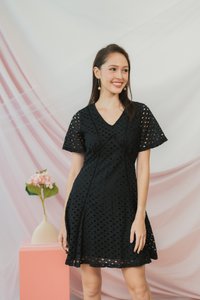 Marianne Empire Broderie Dress in Black (XS)