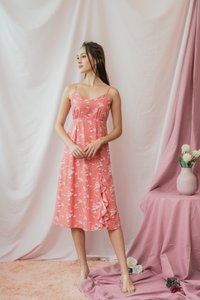 Lea Floral Camisole Midi Dress in Coral Pink