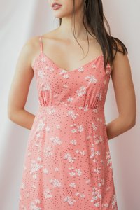 Lea Floral Camisole Midi Dress in Coral Pink