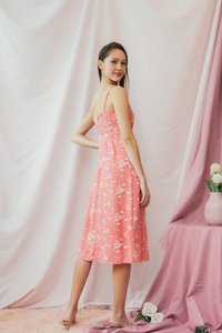 Lea Floral Camisole Midi Dress in Coral Pink
