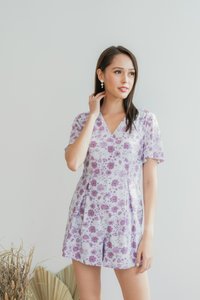 Sabrina Floral Pleated Romper in Plum (XS)