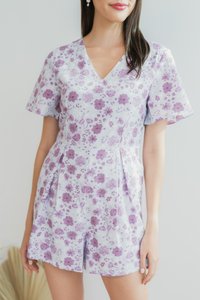 Sabrina Floral Pleated Romper in Plum (XS)