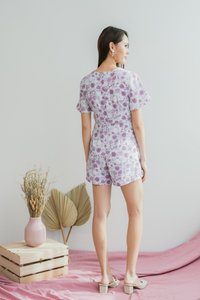 Sabrina Floral Pleated Romper in Plum (XS)