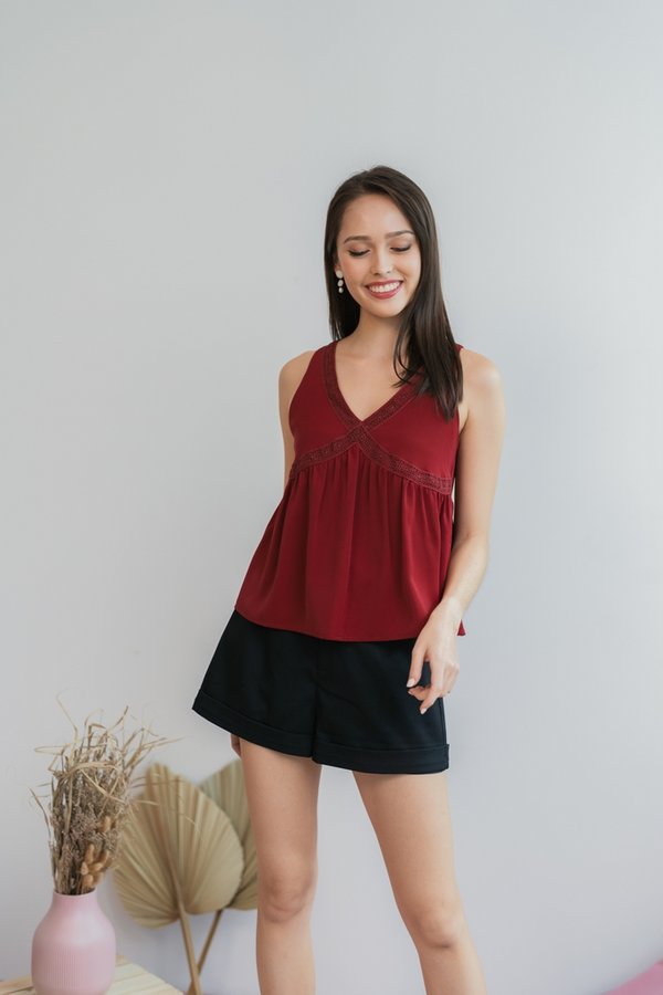 Haven Crochet Babydoll Top in Wine Red (XS)