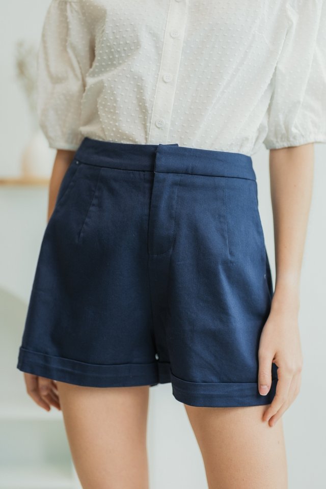 Chrystal High Waisted Shorts in Blue (XS)