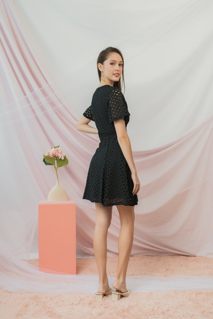 Marianne Empire Broderie Dress in Black (XS)