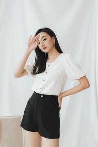 Wayne High-Waisted Button Shorts in Black (XS)
