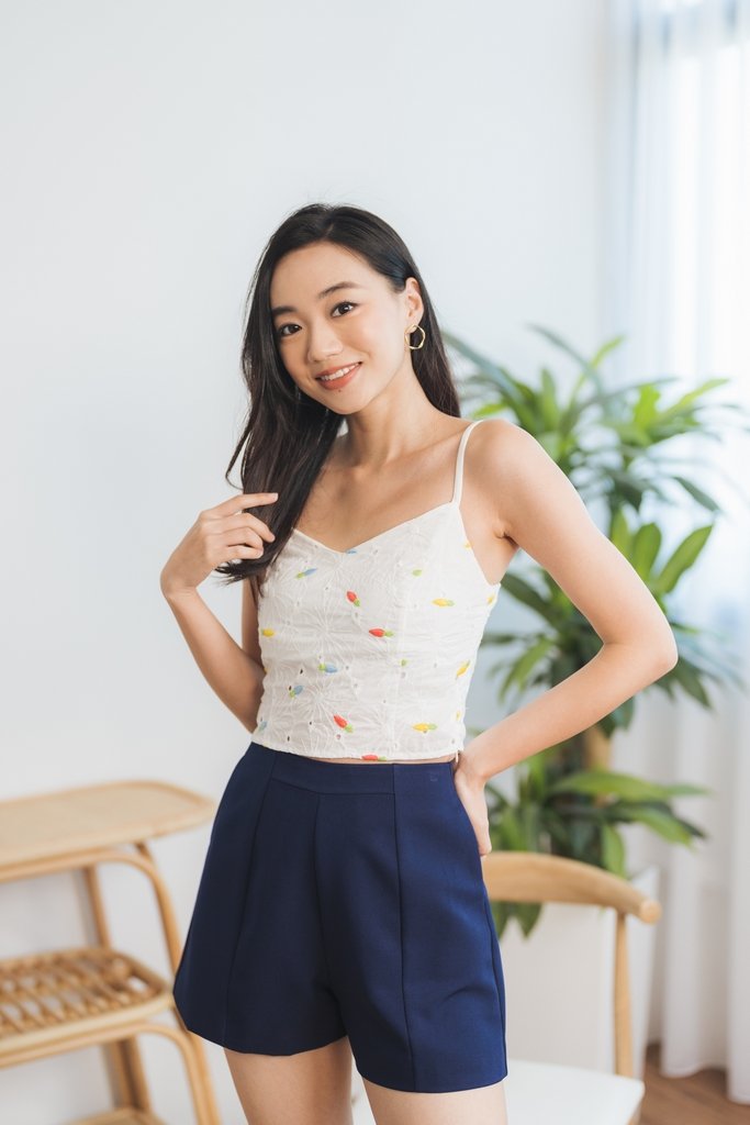 Melody Carrot Embroidery Camisole Top in White