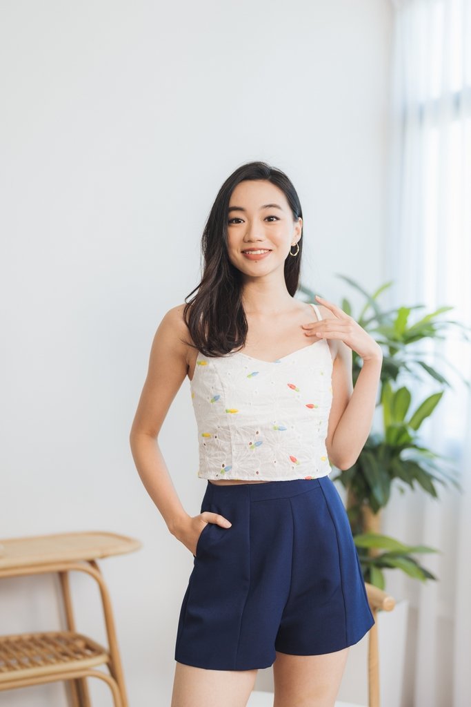Melody Carrot Embroidery Camisole Top in White