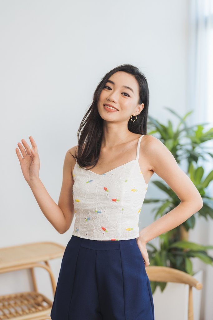 Melody Carrot Embroidery Camisole Top in White