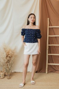 Amerie Berries Embroidery Two-Way Top in Navy (XS)
