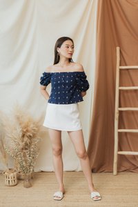 Amerie Berries Embroidery Two-Way Top in Navy (XS)
