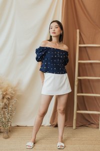 Amerie Berries Embroidery Two-Way Top in Navy (XS)
