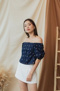 Amerie Berries Embroidery Two-Way Top in Navy (XS)
