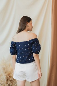 Amerie Berries Embroidery Two-Way Top in Navy (XS)