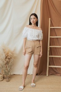 Marcella High-Waisted Pocket Shorts in Latte