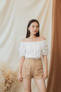 Marcella High-Waisted Pocket Shorts in Latte