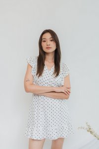 Elizabeth Hearts-Printed Ruffles Dress in White