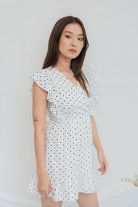 Elizabeth Hearts-Printed Ruffles Dress in White
