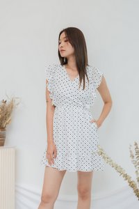 Elizabeth Hearts-Printed Ruffles Dress in White