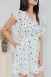 Elizabeth Hearts-Printed Ruffles Dress in White