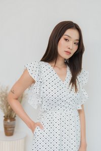Elizabeth Hearts-Printed Ruffles Dress in White