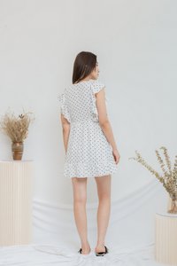 Elizabeth Hearts-Printed Ruffles Dress in White