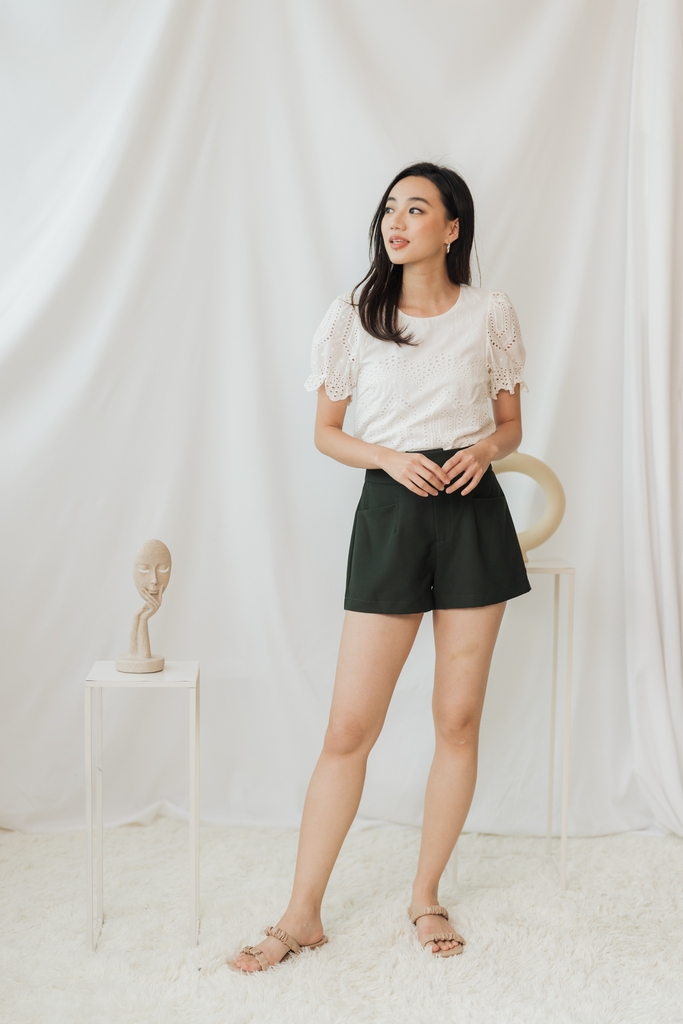 Raquel High-Waisted Tailored Shorts in Dark Olive