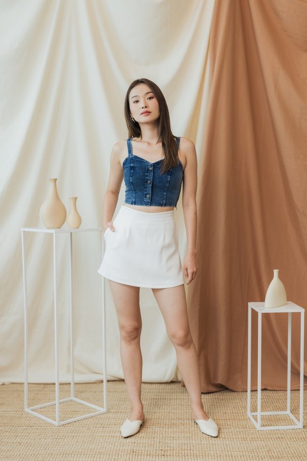 Everleigh Denim Button Crop Top in Mid Wash