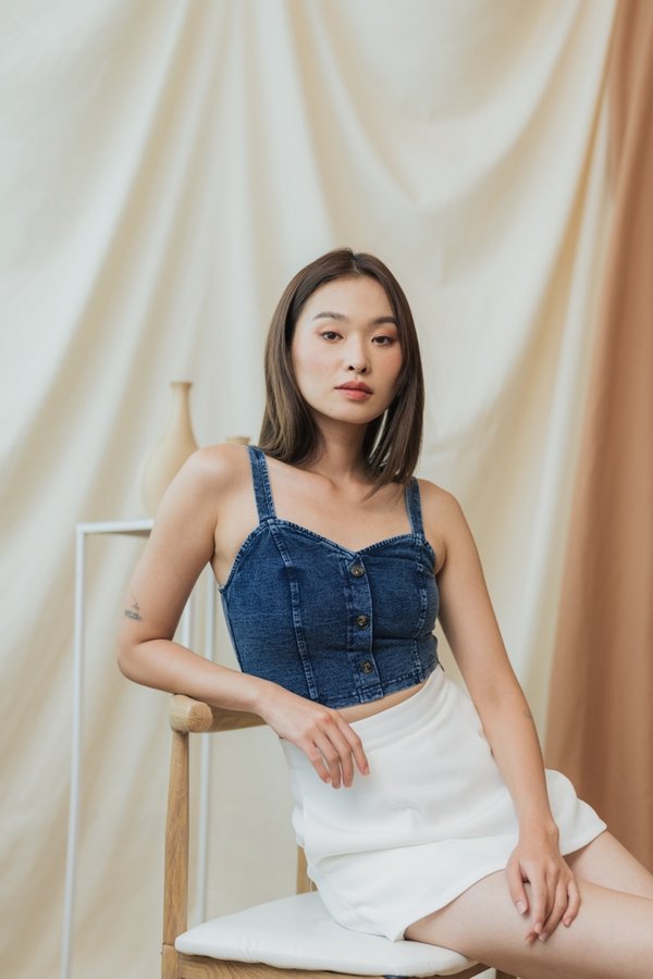 Everleigh Denim Button Crop Top in Mid Wash