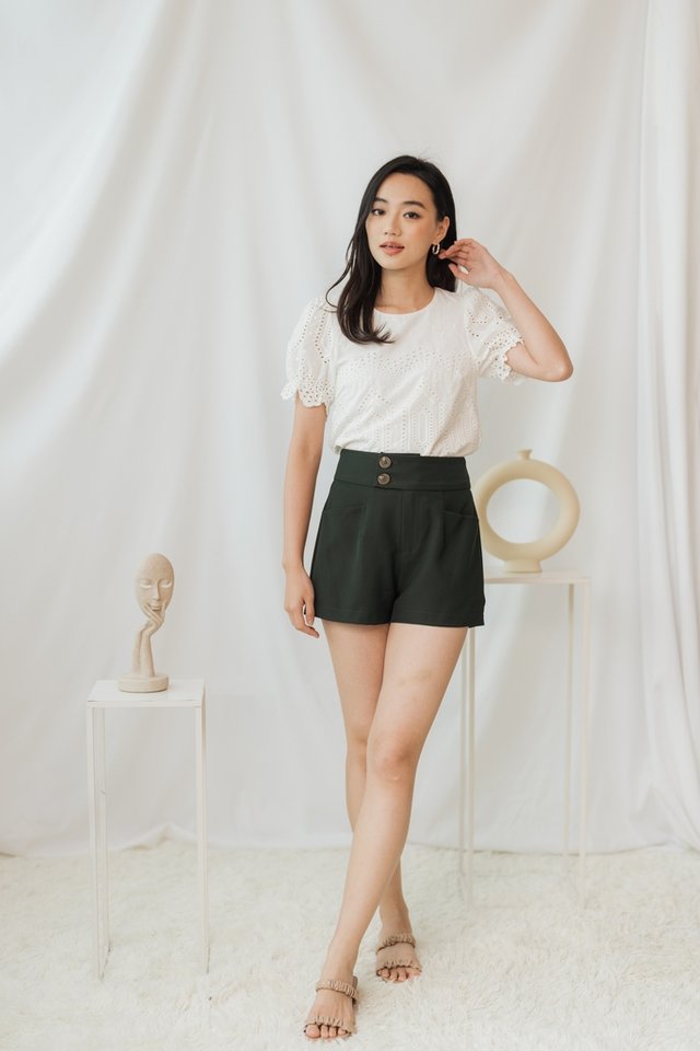 Raquel High-Waisted Tailored Shorts in Dark Olive (XS)